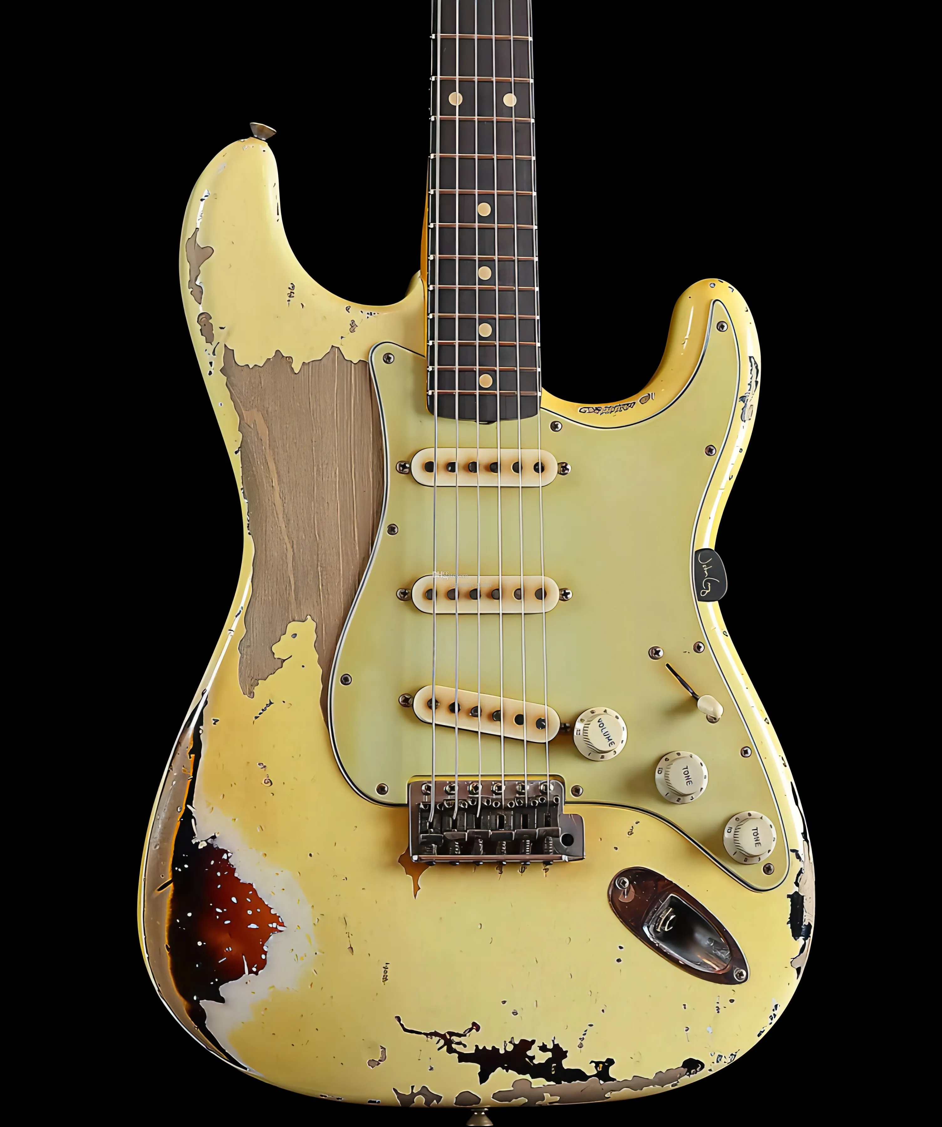 DHgate.com:JOHNCRUZMASTERBUILT White Sunburst Relic Strat