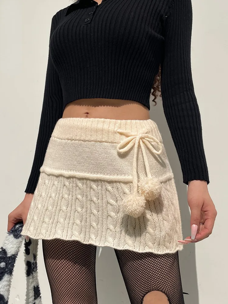 Allukasa Knitted Low Waist Y2K Short Skirt Preppy Style Cute Girl Streetwear Aesthetic Fairycore Drawstring Womens Skirts R3xo From 20 83 DHgate