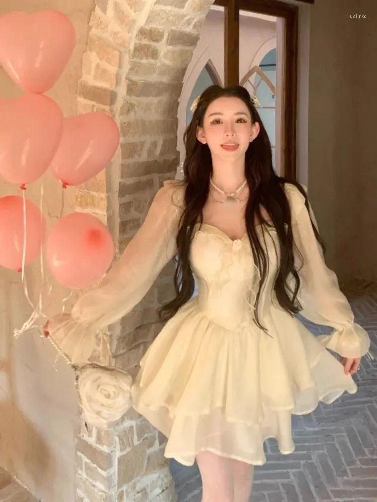 open lace back dress Dreamy Kawaii Pastel Pink Ruffles Lolita Dress ON723 – KawaiiMoriStore main image 1