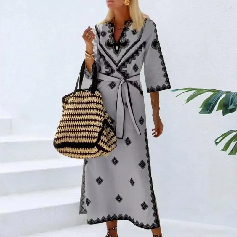 Casual Geometric Printing V Neck A Line Dresses Casual Geometric Printing V Neck A Line Dresses