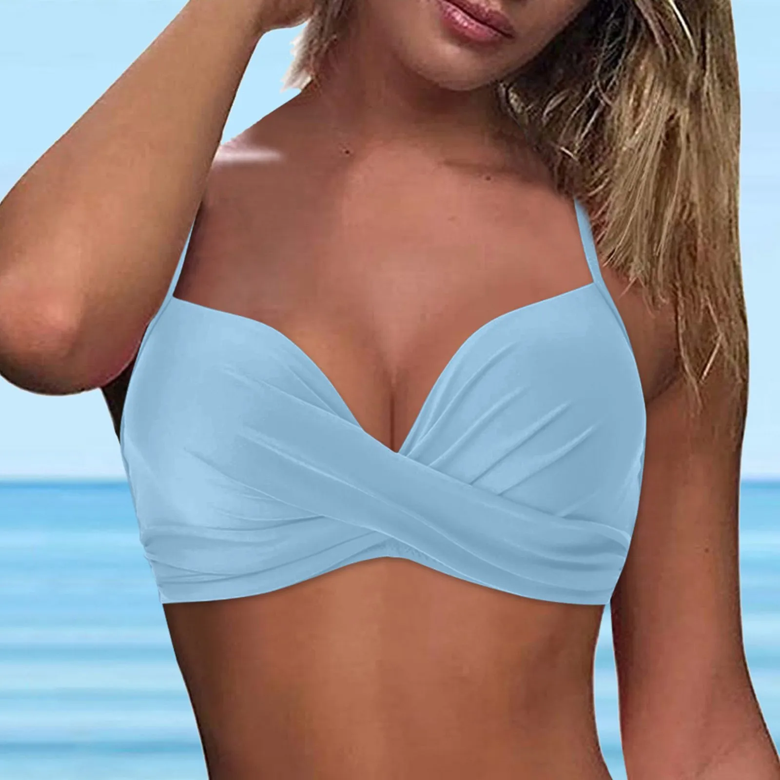 Women s Lace Up Swim Crop Top Full Coverage Underwire Bikini Top with Tie Back
