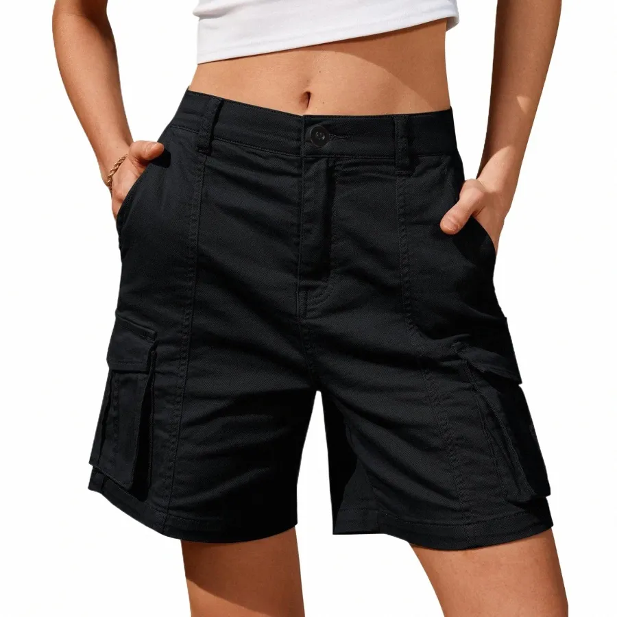 High Waisted Cargo Shorts for Women with Wide Leg, Knee