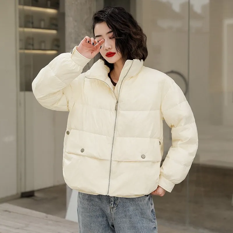 2024 Short Korean Loose 90% White Duck Down Jacket Casual Women