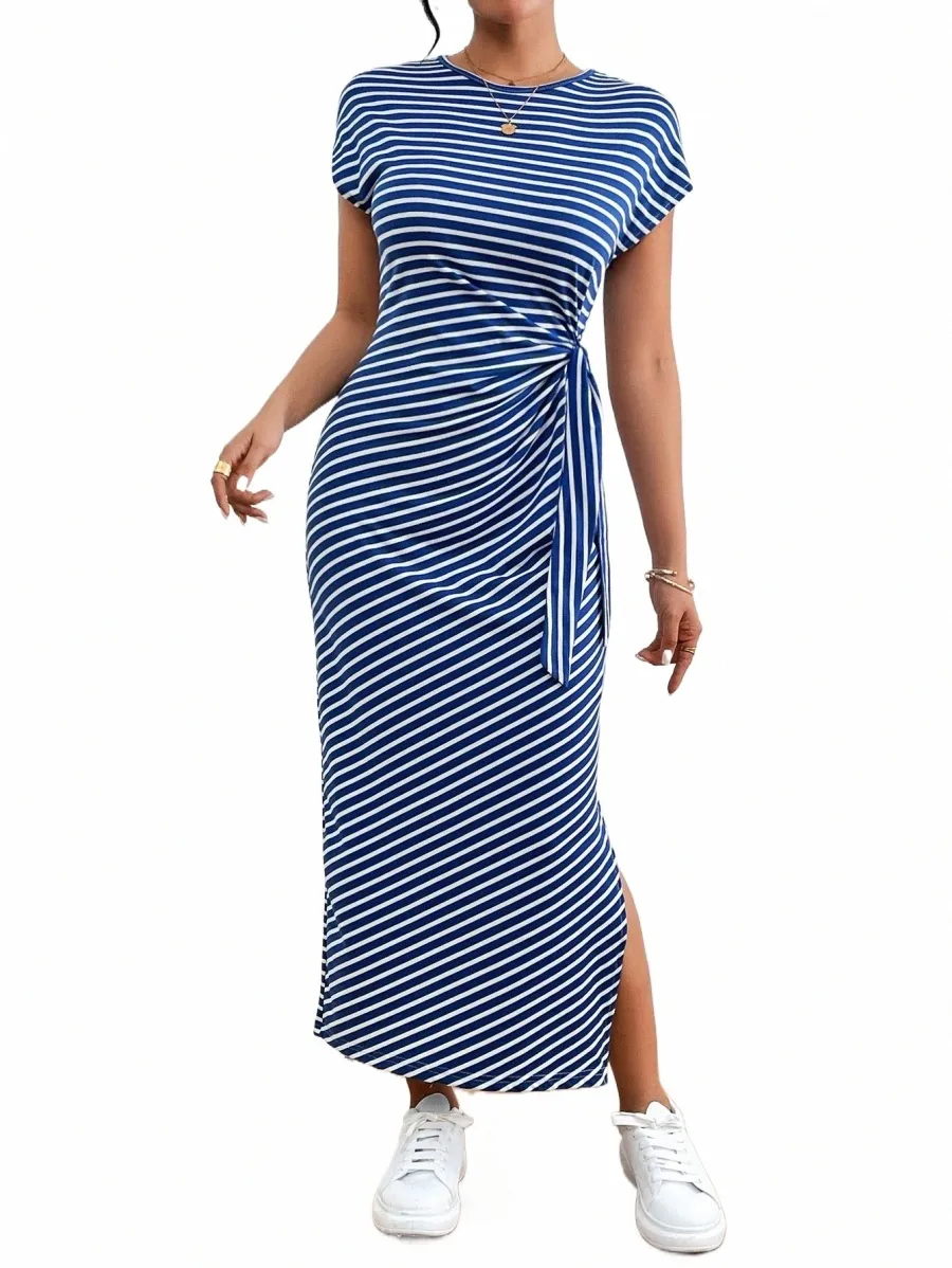 Casual Striped Split Joint V Neck Straight Dresses(4 colors) Casual Striped Split Joint V Neck Straight Dresses(4 colors)