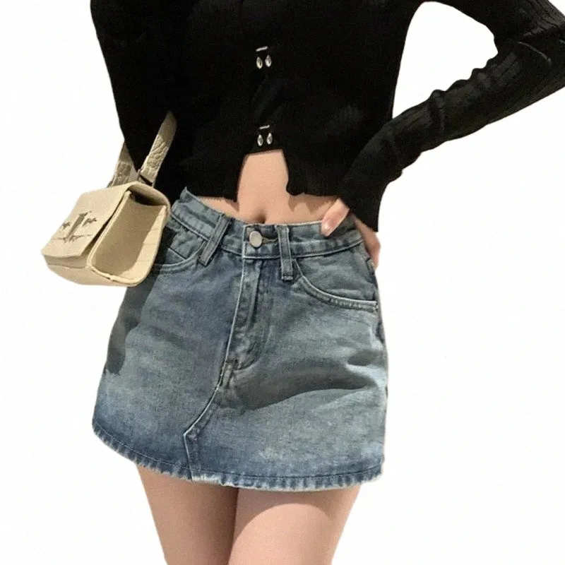 Vintage High-Waisted Denim Mini Skirt: Slim Fit, Korea Style, Casual Chic