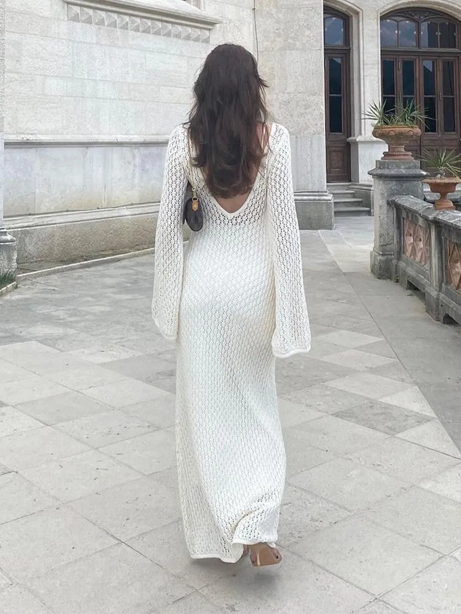 Women Aesthetic See Through Knit Crochet Maxi Dress with Hooded Collar and  Short Sleeve Ankle-Length Floral Pattern from Dhgate Basic & Casual Dresses  - price 25.28