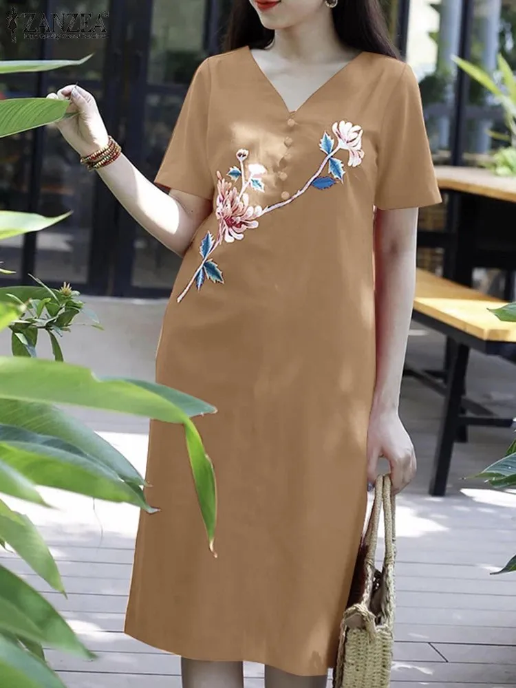 V Neck Short Sleeve Midi Dress with Floral Embroidery for Women Summer from  Dhgate Urban Sexy Dresses - price 26.18
