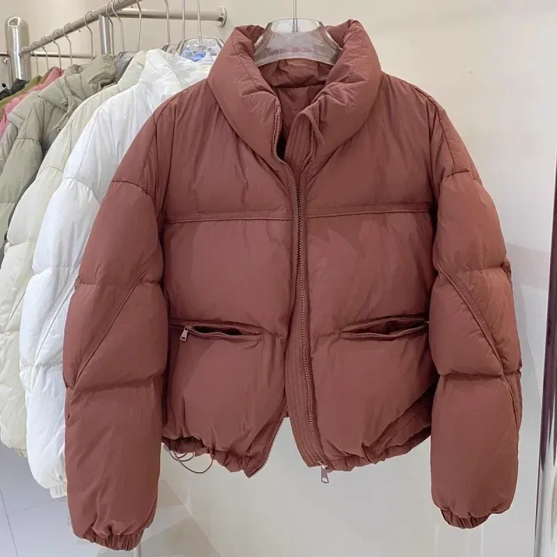 2024 Dgdaemun Womens Cropped Puffer Jacket: Loose-fit White