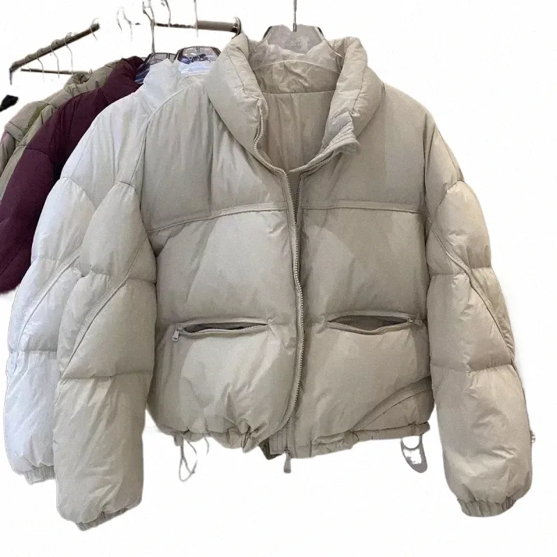 2024 Dgdaemun Womens Cropped Puffer Jacket: Loose-fit White