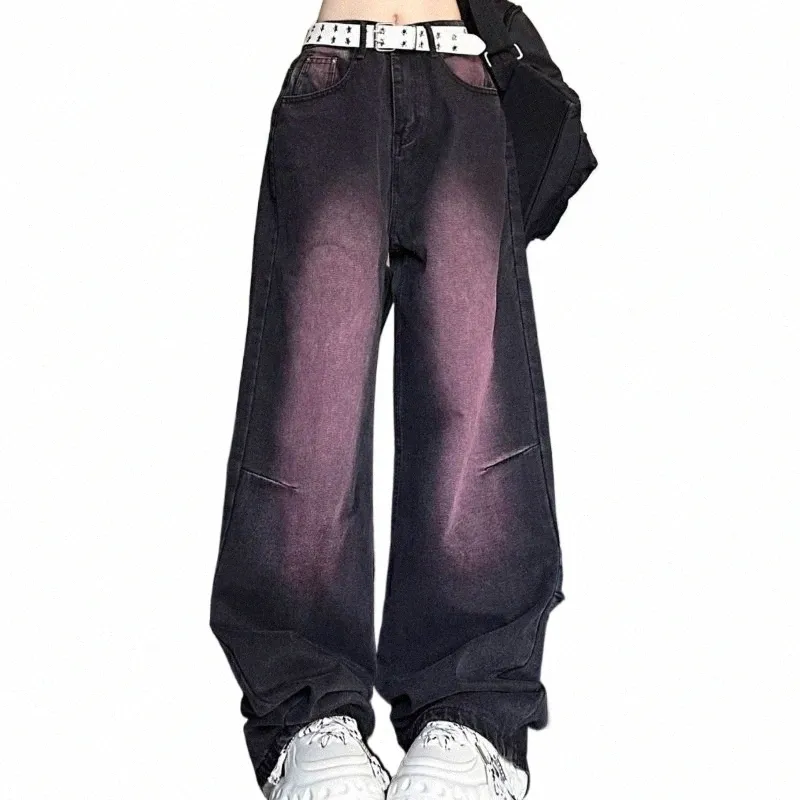 Purple Distressed Baggy Jeans Y2K Oversized Vintage Denim Cargo