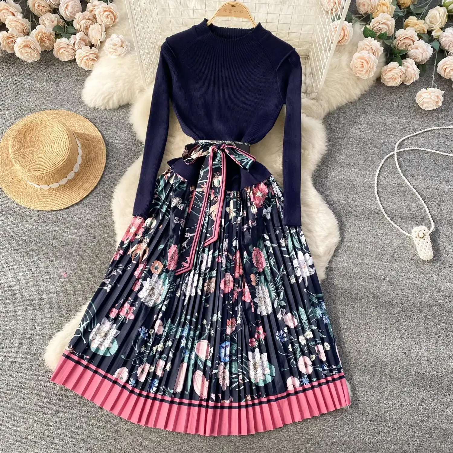 Autumn Ribbed Midi Sweater Dress Women Long Sleeve Pleated Knit Midi Robe  from Dhgate Basic & Casual Dresses - price 49.5