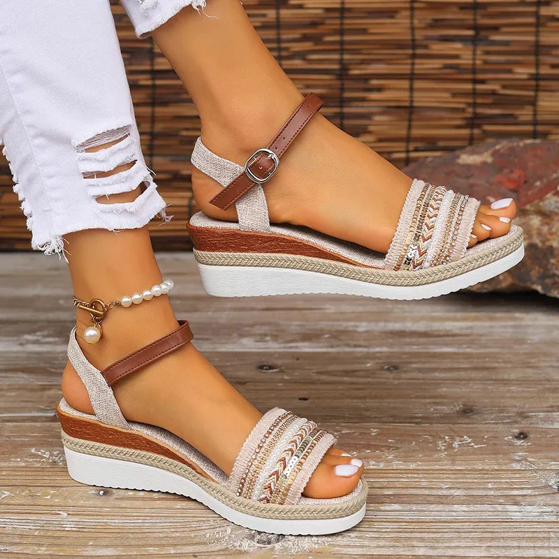Save Big on Bulk Women's Sandals With Wedge Braided Wedge Sandals For Women  Buckle Strap Platform Light Non Slip Walking Summer Sandalias Mujer Best 