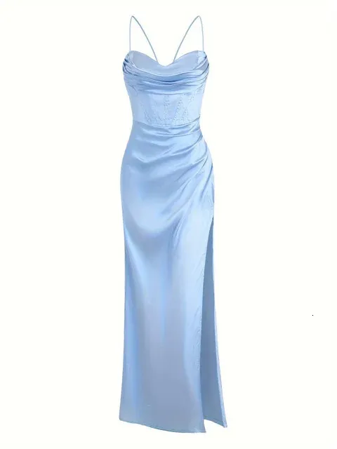 backless split thigh dress Tie Backless Split Thigh Maxi Dress