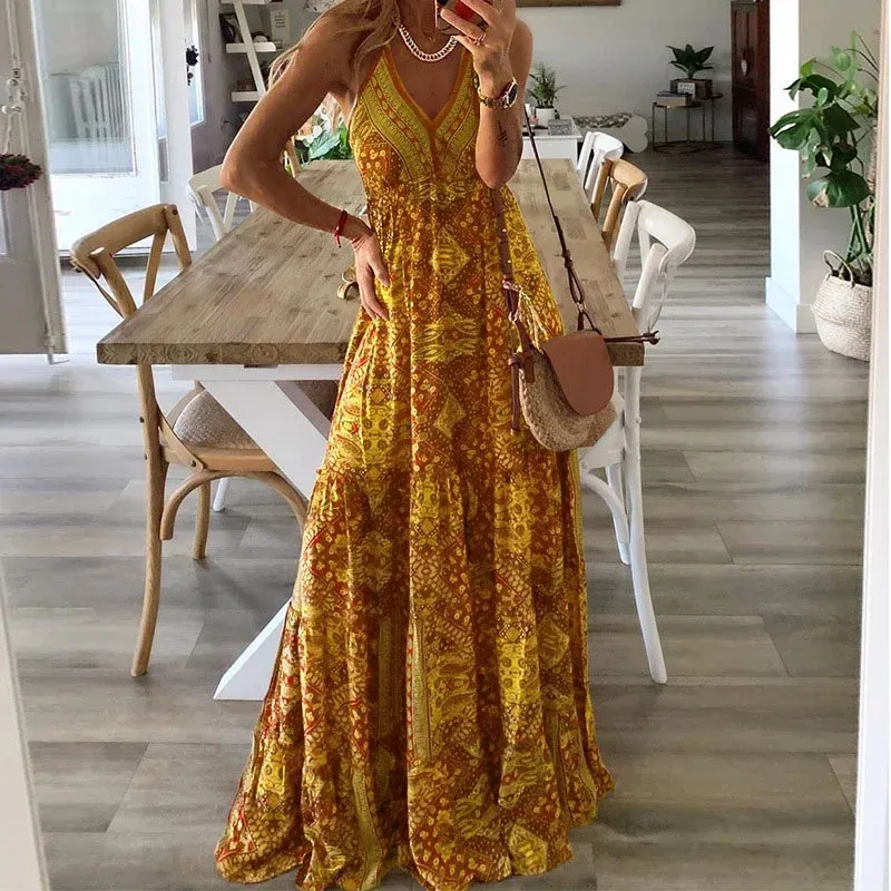 slim fit dress slacks Golden Silk Slip Dress - Women's Boho Maxi Clothing main image 1