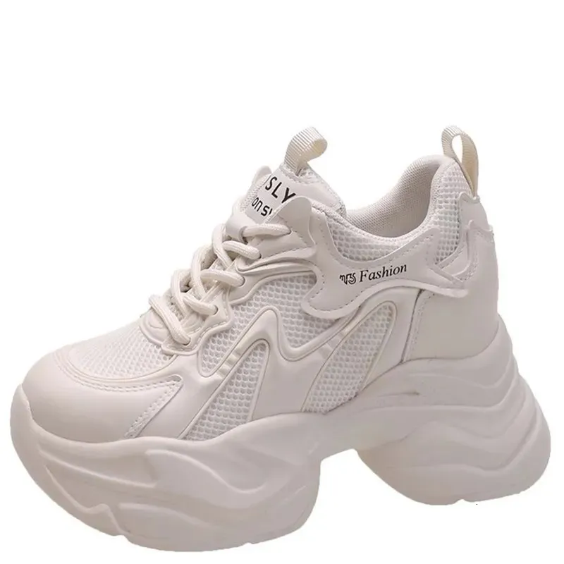 Chunky Platform Sneakers: 10cm Hidden Heel Mesh Dad Shoes