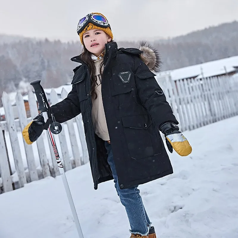 DHgate Boys Girls Winter Jacket Fur Collar Hooded Duck Down Coat Kids Ski Suit Apparel