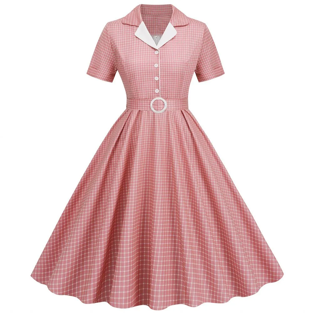 DHgate.com:Retro 50s 60s 70s Plaid Vintage Office Lady