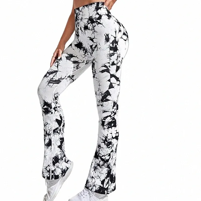 Tie-Dye Flared Yoga Leggings: High-Waisted Tummy Control Workout Bell  Bottom Pants