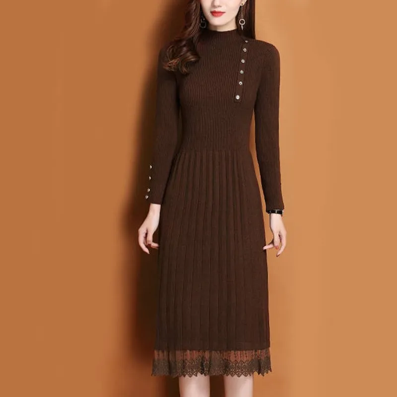 Lace Hem Women Winter Sweater Dress Knitted A-Line Knee-Length Chiffon  Hooded Short Sleeve from Dhgate Basic & Casual Dresses - price 32.19