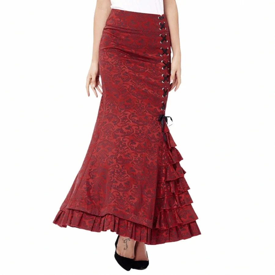 Retro Fishtail Steampunk Floral Midi Skirt for Elegant Gothic Victorian  Party