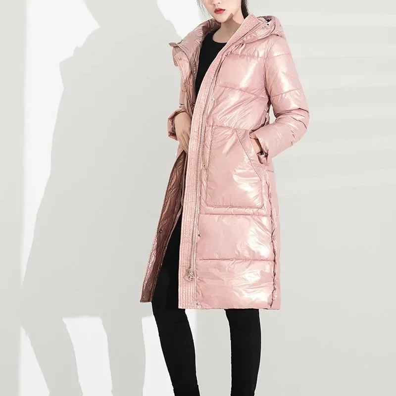 Glossy Mid-Length Down Puffer Jacket: Water-Resistant Winter Glossy Mid-Length Down Puffer Jacket: Water-Resistant Winter