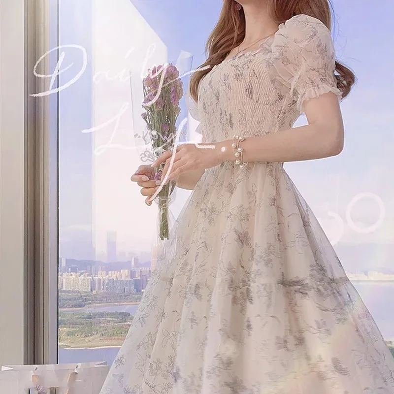 white christmas dresses Light Blue Floral Puff Sleeve Maxi Dress - All Dresses