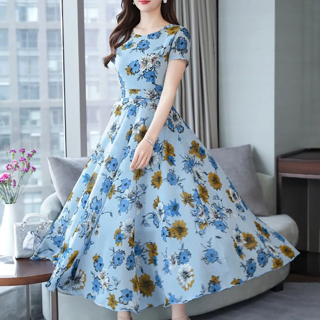 DHgate.com:Retro Summer Loose Floral Print O-Neck Knee DHgate.com:Retro Summer Loose Floral Print O-Neck Knee