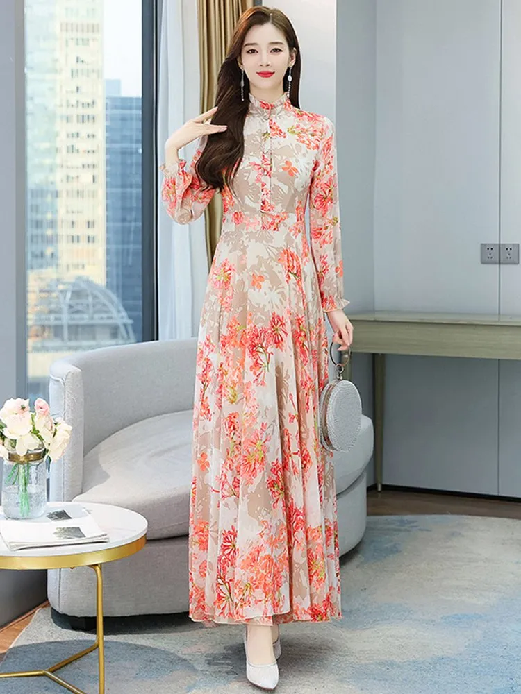 Chiffon Mid-Calf Floral Dress with Hooded Collar for Women Spring A-Line  Silhouette from Dhgate Basic & Casual Dresses - price 48.11