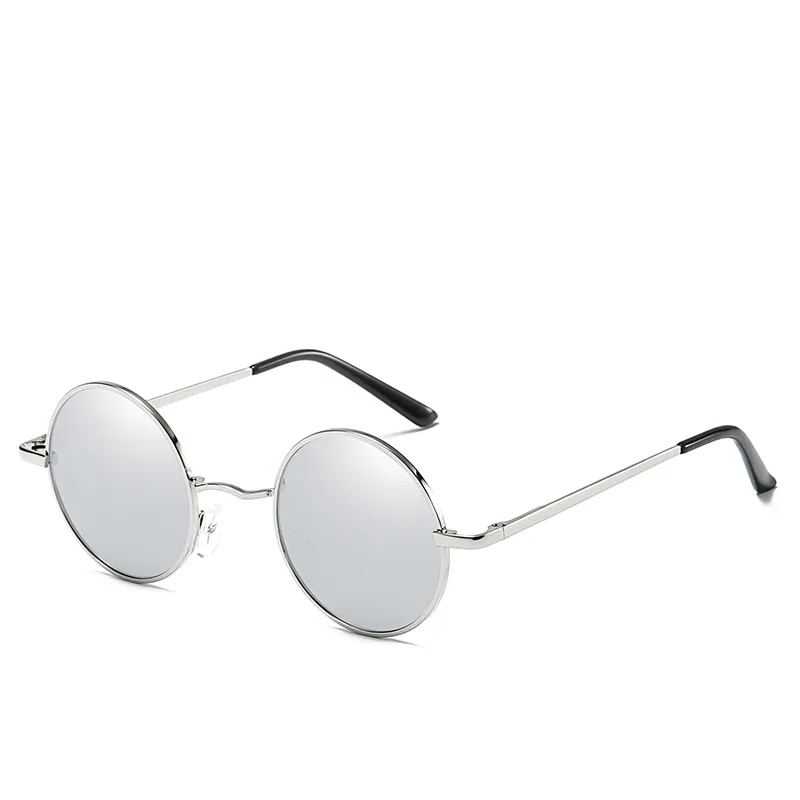 ?Silver Round Polarized Sunglasses for Women Men Classic Vintage Round polarized sunglasses handmade black lens crystal  main image 2
