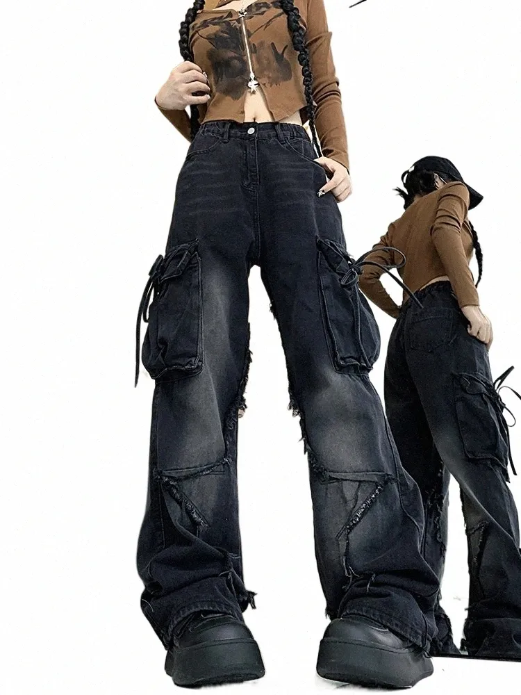 Y2k Baggy Jeans Asymmetrical Denim Pants High Waist Wide Leg