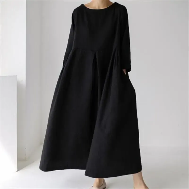 chinese dress ladies Black linen shirt dress 1163  Xiaolizi