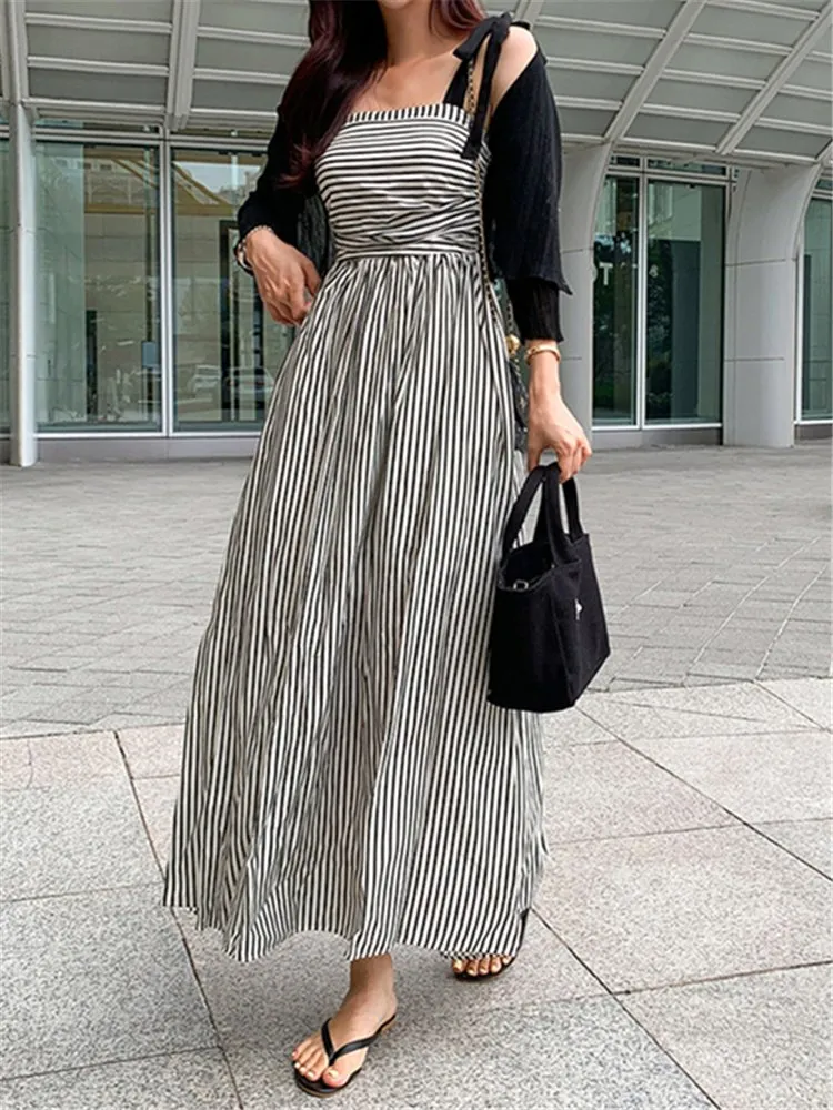 Chic Sleevel Lace Up Striped High Waist Empire Waist A-Line Casual Dress  with Hooded Collar and Bow Decoration from Dhgate Basic & Casual Dresses -  price 28.06
