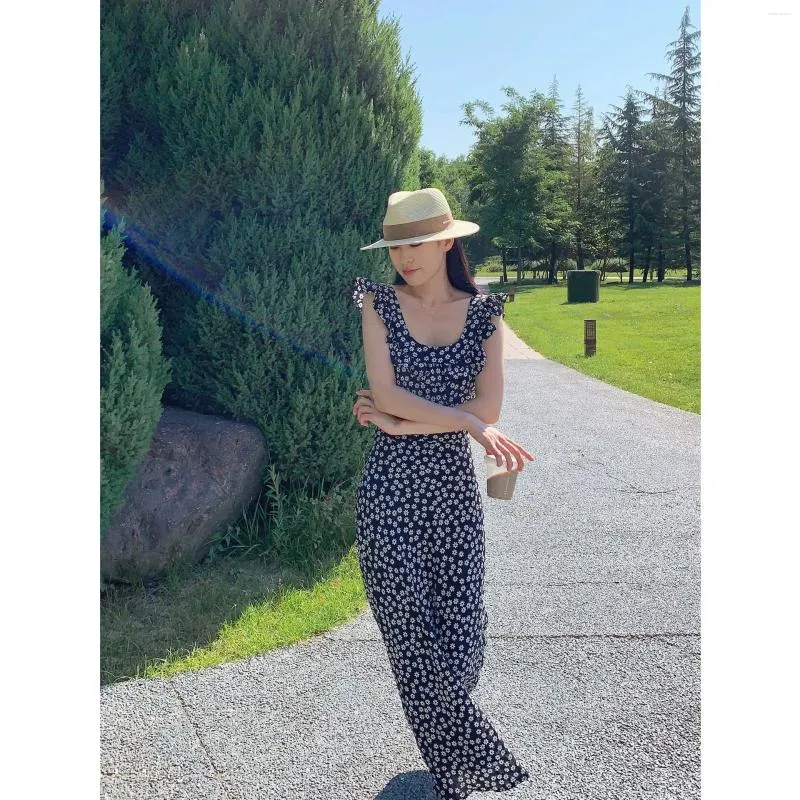 Pretty 2024 Daisy-print Ruffled Collar casual dress for Women - Fashionable and Long-lasting