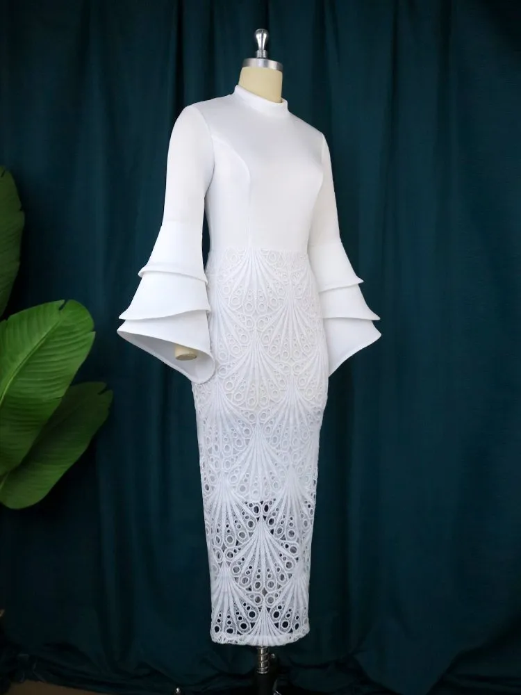 White Lace Dress for Women High Neck Long Flare Sleeve Empire Evening Party  Gown Wedding Guest Cocktail Outfit Autumn 2024 from Dhgate Basic & Casual  Dresses - price 68.42