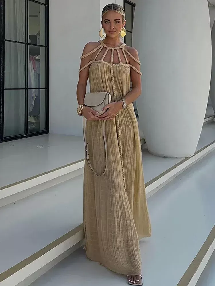 knee length dresses for ladies Khaki Harbor Shore Belted Maxi Dress main image 1