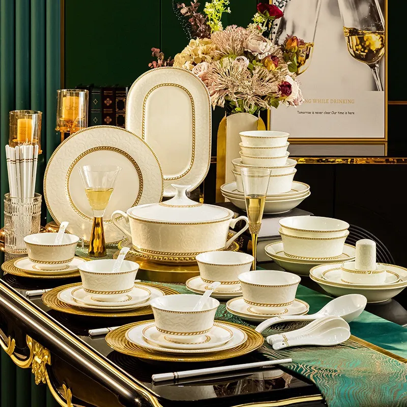 Jingdezhen Ceramic Bone China Tableware Set High end Chinese Dish Dish Combination Full Set