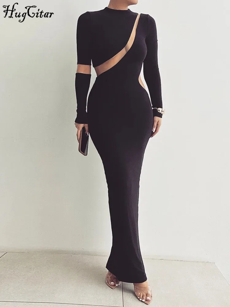 chinese dress ladies Long sleeve body hugging dress with printed letters