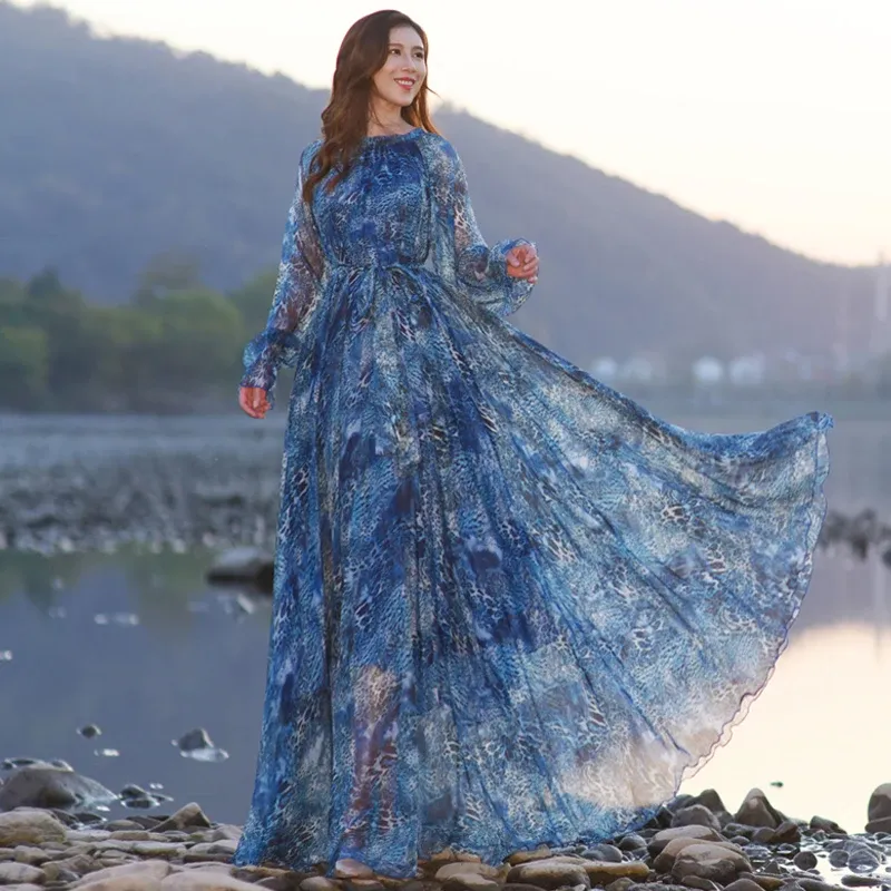 Chiffon Sundress Long Sleeve Bohemian Leopard Print Floral Beach Dress  Summer Casual Loose Lightweight from Dhgate Basic & Casual Dresses - price  59.14