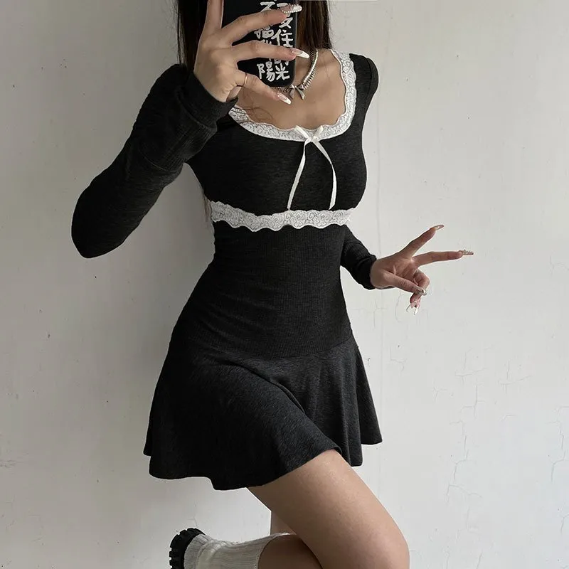 新品 ACLENT Asymmetry lace mini dress Aia Asymmetrical Lace Mini Dress - Black | Fashion Nova