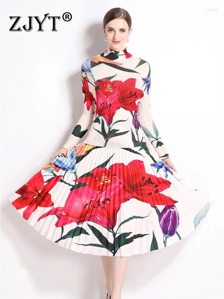 Work Dresses Autumn Long Sleeve Floral Midi Dress Set with Pleated Skirt  and Top for Women from Dhgate Work Dresses - price 60.85