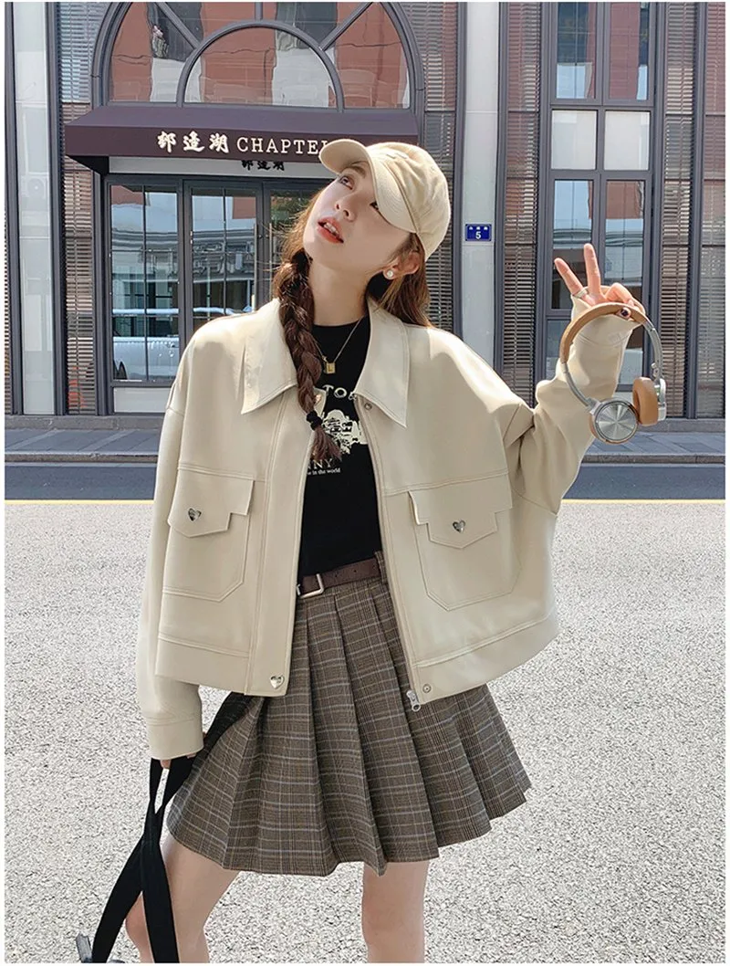 French Chic Women s Off White Baseball Short Jacket Casual Spring Autumn Short Outerwear