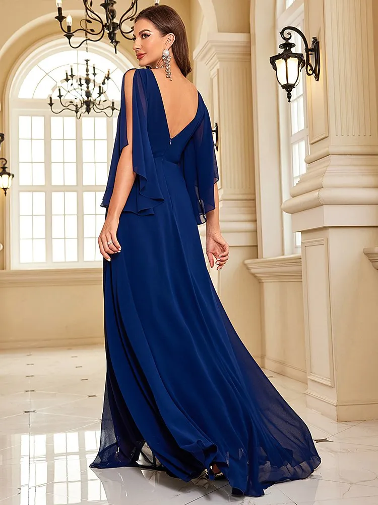 chinese dress ladies V neck maxi printed chiffon dresses women 5024  Xiaolizi