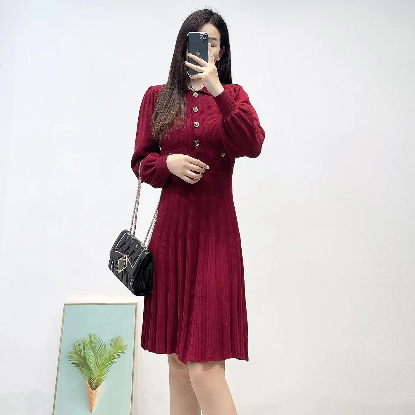 Polo Collar Knit Dress for Women with Puff Sleeve Empire Waist V-Neck Mini  Dress from Dhgate Basic & Casual Dresses - price 94.22