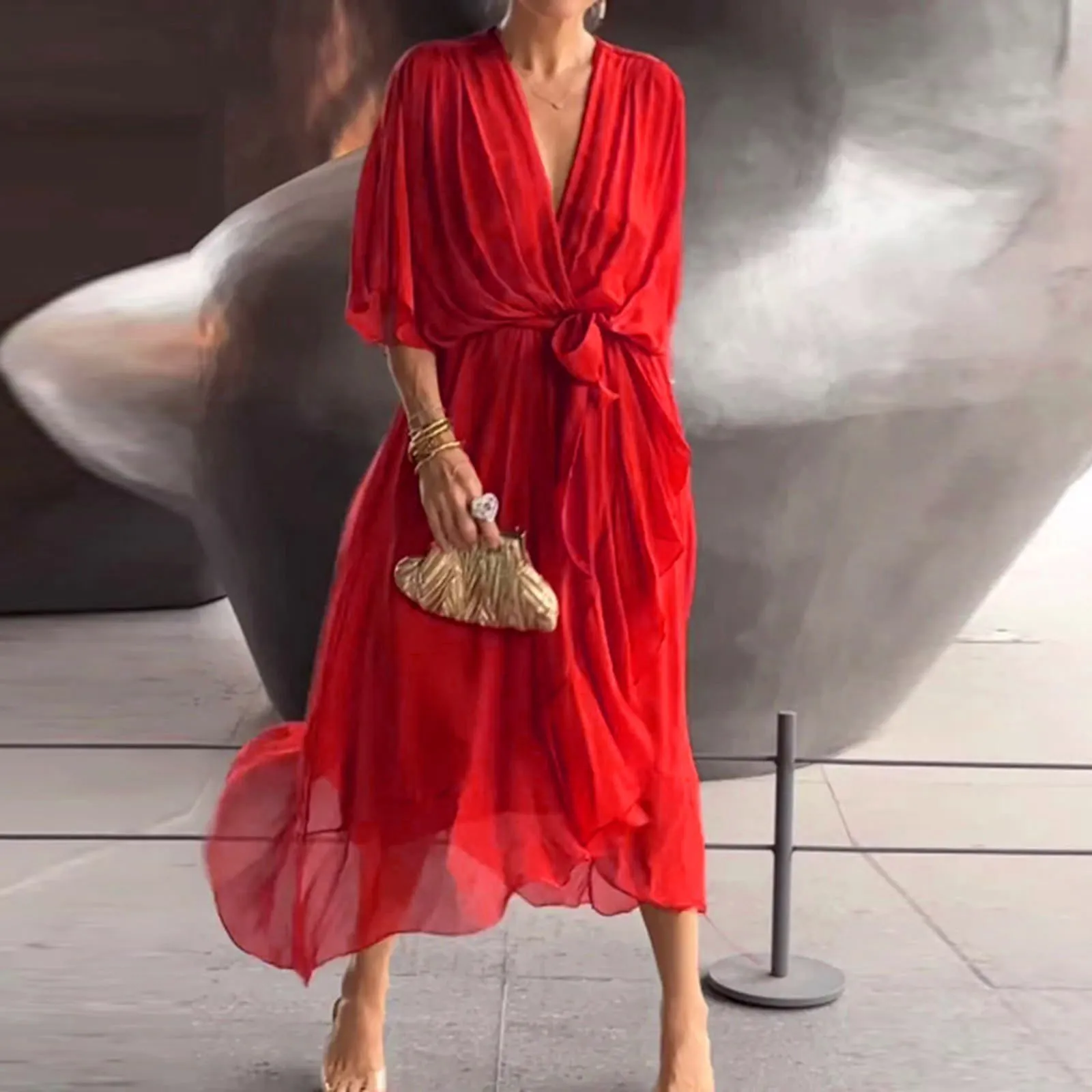 Women A-Line Bohemian Knee-Length Dress with Hooded Collar and Lace-Up Belt  in Polyester from Dhgate Urban Sexy Dresses - price 43.89