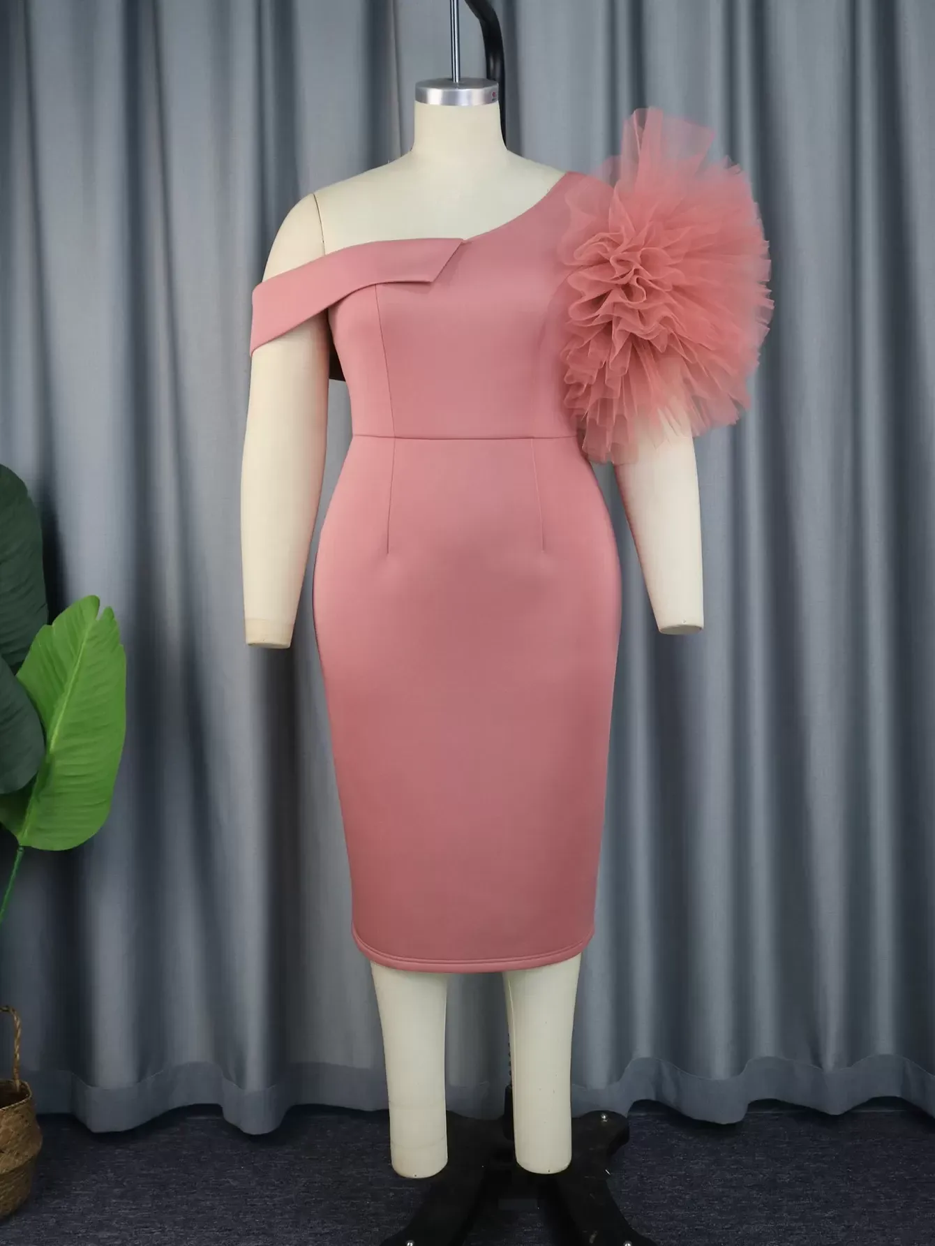 Women's Pink Rose Cold Shoulder Empire Waist Slim Sheath Dress Mid-Calf  Length Plus Size from Dhgate Urban Sexy Dresses - price 38.91
