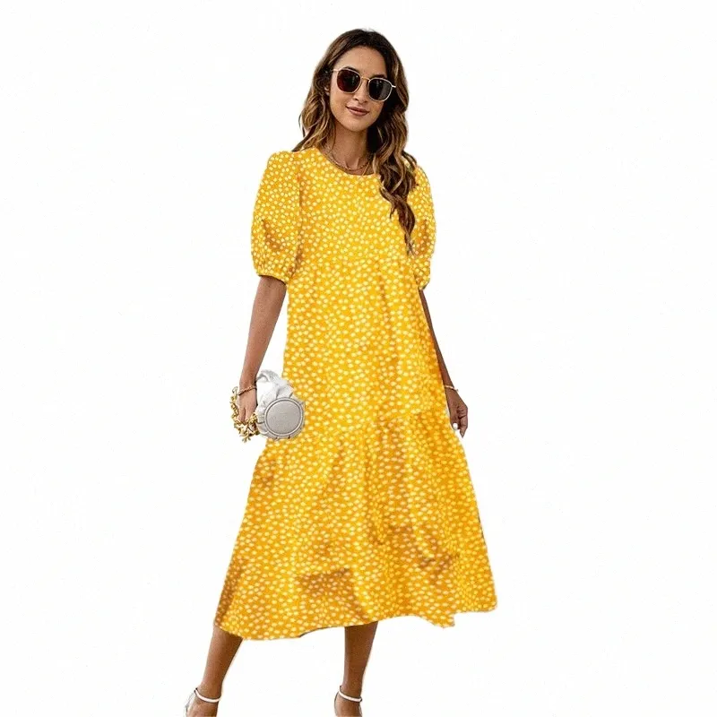 Womens Casual Yellow Polka Dot Print A-Line Dress with Short Lantern Sleeves and Natural Waistline Mid-Calf Length from Dhgate Urban Sexy Dresses - price 14.66 Womens Casual Yellow Polka Dot Print A-Line Dress with Short Lantern Sleeves and Natural Waistline Mid-Calf Length from Dhgate Urban Sexy Dresses - price 14.66