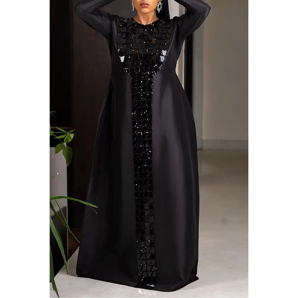 fitted lace wedding dress LaDivine 7475C Plus Size Formal Long Sleeve Satin Dress – The Dress Outlet main image 0