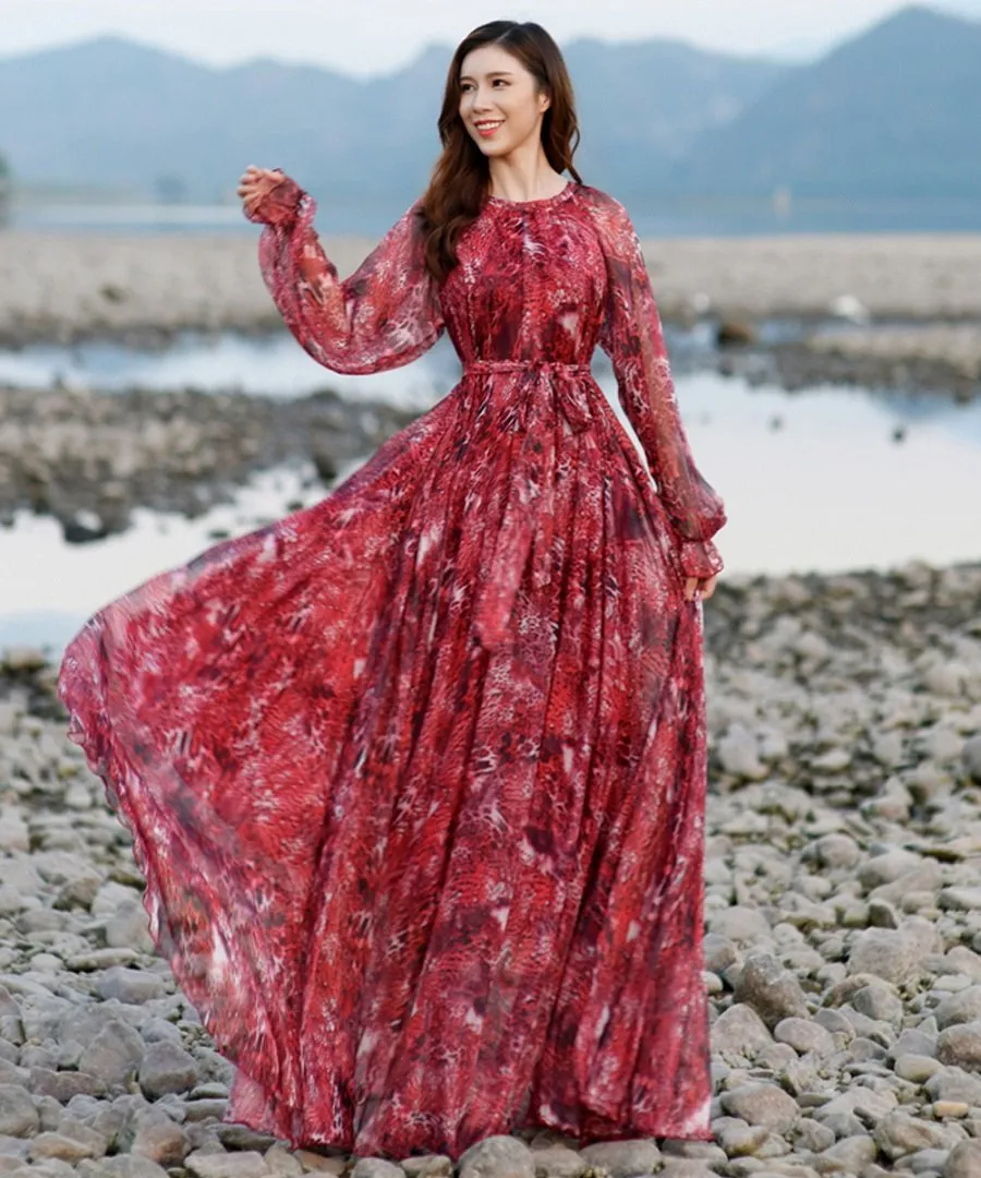 Chiffon Sundress Long Sleeve Bohemian Leopard Print Floral Beach Dress  Summer Casual Loose Lightweight from Dhgate Basic & Casual Dresses - price  59.14