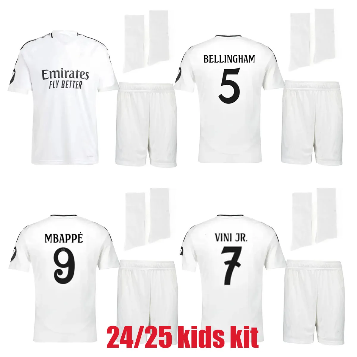 Real Madrid – Set met shirt en broek, tweede team seizoen 24/25, Vini Jr. Kinderen 12 jaar, replica met officiële licentie