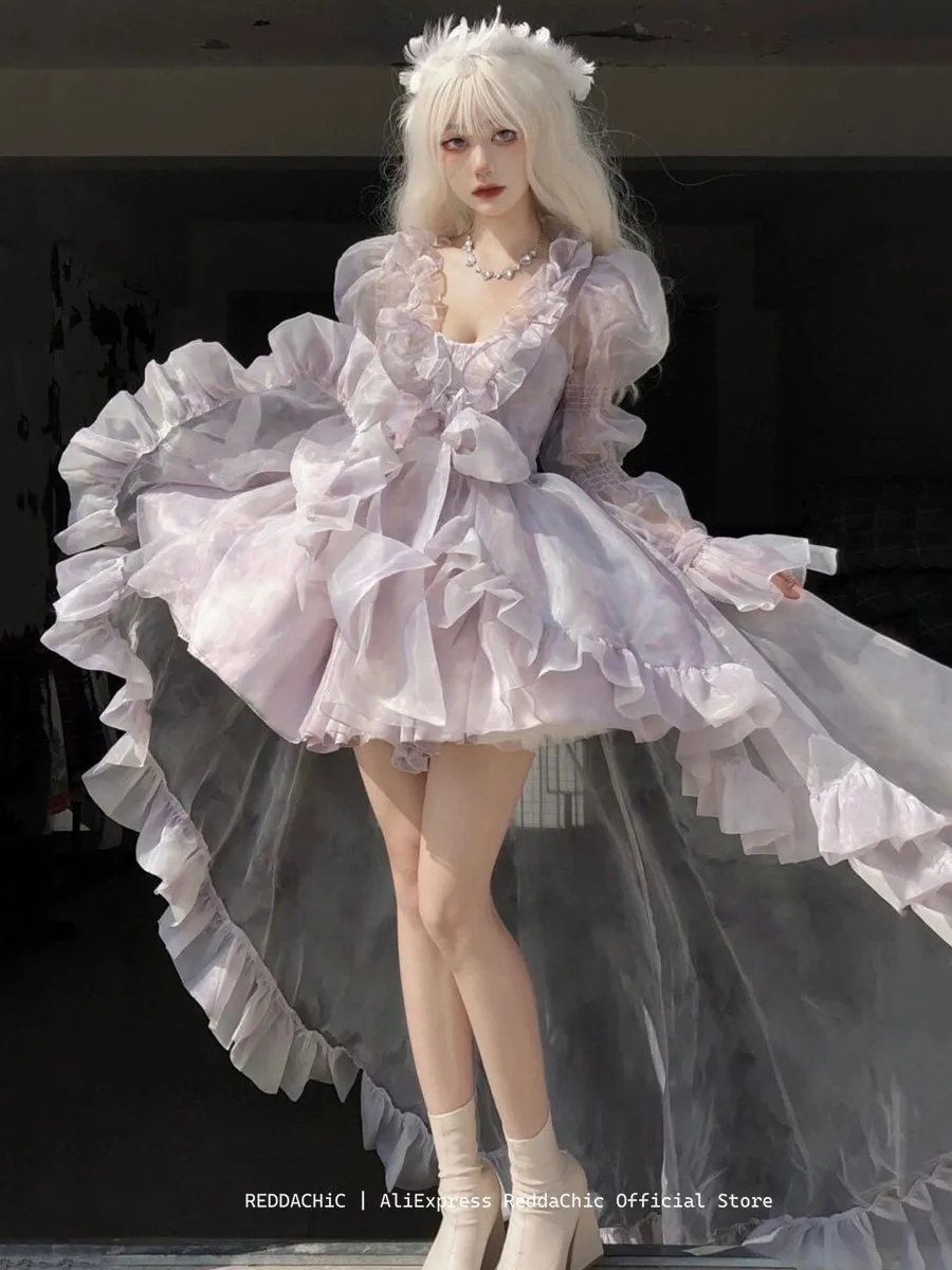 3-Piece Purple Lolita Princess Mini Dress with Lace-up Tutu